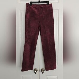 Elegant Burgundy Women's 100% Leather Pants, Size 12